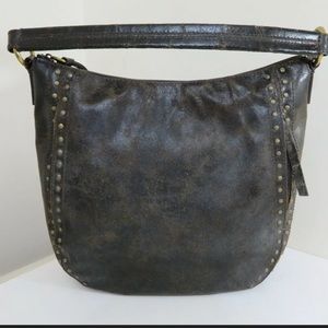 FRYE CHOCOLATE DISTRESSED LEATHER STUD VICTORIA